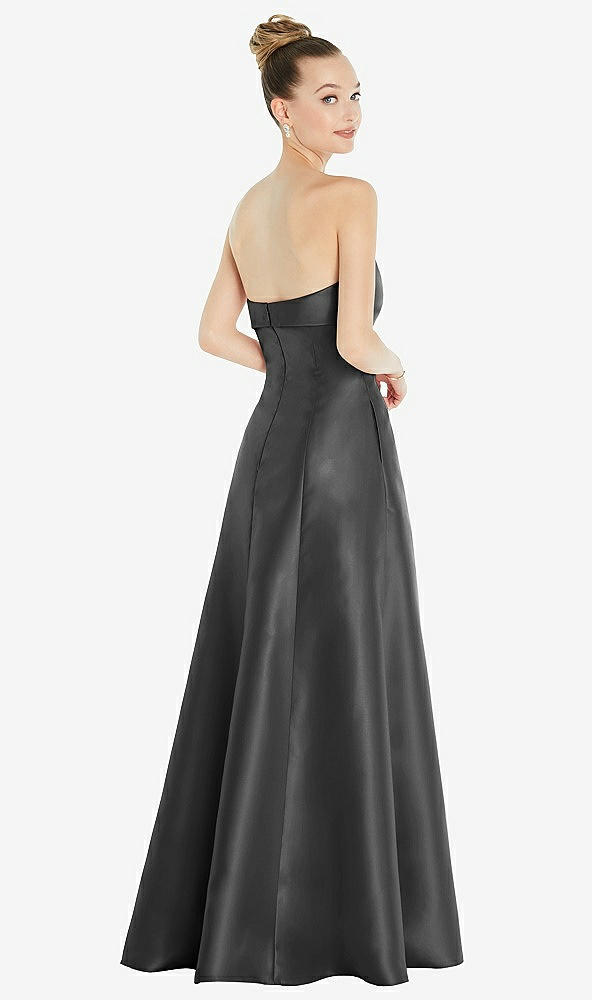 Back View - Pewter Bow Cuff Strapless Satin Ball Gown with Pockets