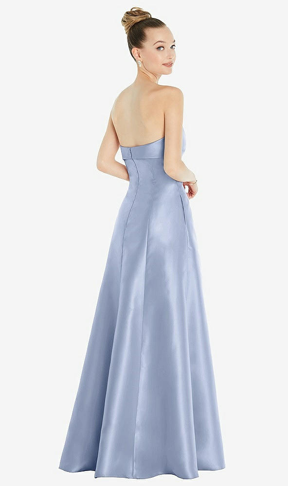 Back View - Sky Blue Bow Cuff Strapless Satin Ball Gown with Pockets