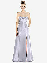 Front View Thumbnail - Silver Dove Bow Cuff Strapless Satin Ball Gown with Pockets