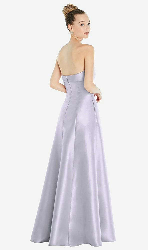 Back View - Silver Dove Bow Cuff Strapless Satin Ball Gown with Pockets
