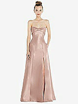 Front View Thumbnail - Toasted Sugar Bow Cuff Strapless Satin Ball Gown with Pockets