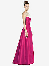 Side View Thumbnail - Think Pink Bow Cuff Strapless Satin Ball Gown with Pockets