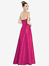 Rear View Thumbnail - Think Pink Bow Cuff Strapless Satin Ball Gown with Pockets
