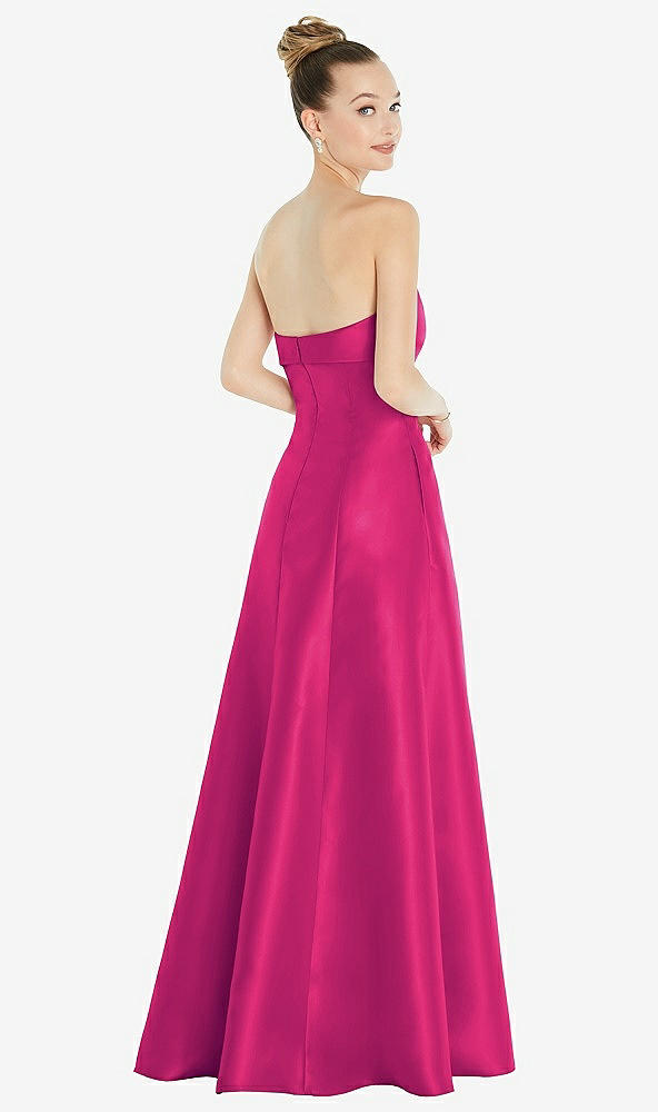 Back View - Think Pink Bow Cuff Strapless Satin Ball Gown with Pockets