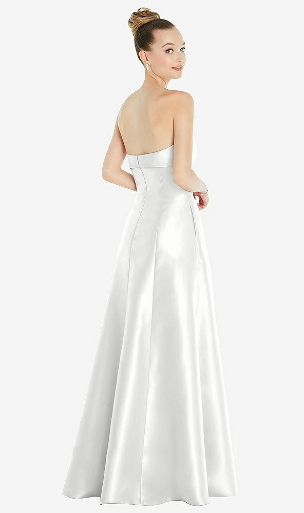 Back View - White Bow Cuff Strapless Satin Ball Gown with Pockets