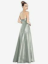 Rear View Thumbnail - Willow Green Bow Cuff Strapless Satin Ball Gown with Pockets