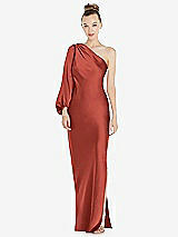 Front View Thumbnail - Amber Sunset One-Shoulder Puff Sleeve Maxi Bias Dress with Side Slit