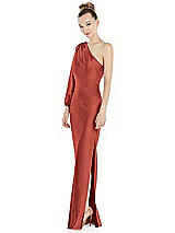 Side View Thumbnail - Amber Sunset One-Shoulder Puff Sleeve Maxi Bias Dress with Side Slit