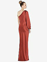 Rear View Thumbnail - Amber Sunset One-Shoulder Puff Sleeve Maxi Bias Dress with Side Slit