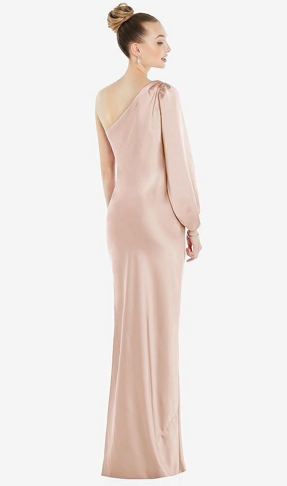 Back View - Cameo One-Shoulder Puff Sleeve Maxi Bias Dress with Side Slit