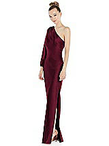 Side View Thumbnail - Cabernet One-Shoulder Puff Sleeve Maxi Bias Dress with Side Slit