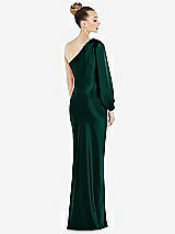 Rear View Thumbnail - Evergreen One-Shoulder Puff Sleeve Maxi Bias Dress with Side Slit