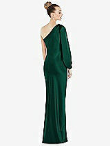 Rear View Thumbnail - Hunter Green One-Shoulder Puff Sleeve Maxi Bias Dress with Side Slit