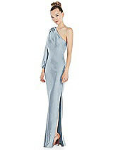Side View Thumbnail - Mist One-Shoulder Puff Sleeve Maxi Bias Dress with Side Slit