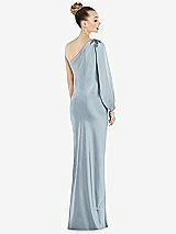 Rear View Thumbnail - Mist One-Shoulder Puff Sleeve Maxi Bias Dress with Side Slit