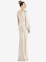 Rear View Thumbnail - Oat One-Shoulder Puff Sleeve Maxi Bias Dress with Side Slit