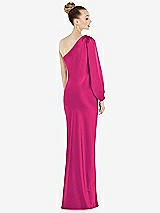 Rear View Thumbnail - Think Pink One-Shoulder Puff Sleeve Maxi Bias Dress with Side Slit