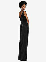 Rear View Thumbnail - Black Draped Skirt Faux Wrap Velvet Maxi Dress