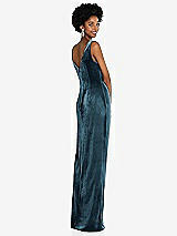 Rear View Thumbnail - Dutch Blue Draped Skirt Faux Wrap Velvet Maxi Dress