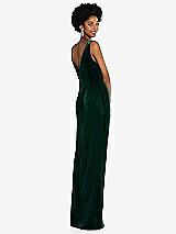 Rear View Thumbnail - Evergreen Draped Skirt Faux Wrap Velvet Maxi Dress