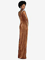 Rear View Thumbnail - Golden Almond Draped Skirt Faux Wrap Velvet Maxi Dress