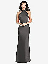 Front View Thumbnail - Caviar Gray Scarf Tie High-Neck Halter Maxi Slip Dress