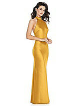 Side View Thumbnail - NYC Yellow Scarf Tie High-Neck Halter Maxi Slip Dress
