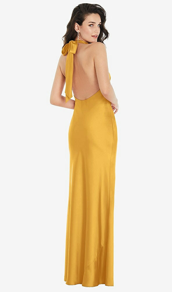 Back View - NYC Yellow Scarf Tie High-Neck Halter Maxi Slip Dress