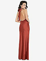 Rear View Thumbnail - Amber Sunset Scarf Tie High-Neck Halter Maxi Slip Dress