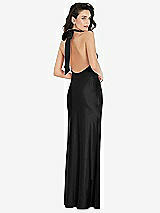 Rear View Thumbnail - Black Scarf Tie High-Neck Halter Maxi Slip Dress