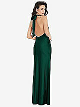 Rear View Thumbnail - Hunter Green Scarf Tie High-Neck Halter Maxi Slip Dress