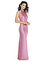 Side View Thumbnail - Powder Pink Scarf Tie High-Neck Halter Maxi Slip Dress