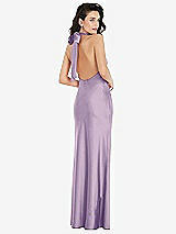 Rear View Thumbnail - Pale Purple Scarf Tie High-Neck Halter Maxi Slip Dress