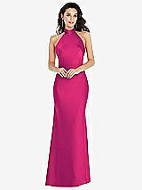 Front View Thumbnail - Think Pink Scarf Tie High-Neck Halter Maxi Slip Dress