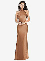 Front View Thumbnail - Toffee Scarf Tie High-Neck Halter Maxi Slip Dress