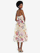 Rear View Thumbnail - Penelope Floral Print Strapless Pink Floral Organdy Midi Dress