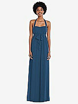 Alt View 1 Thumbnail - Dusk Blue Convertible Tie-Shoulder Empire Waist Maxi Dress