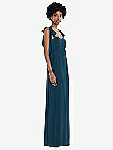 Side View Thumbnail - Atlantic Blue Convertible Tie-Shoulder Empire Waist Maxi Dress