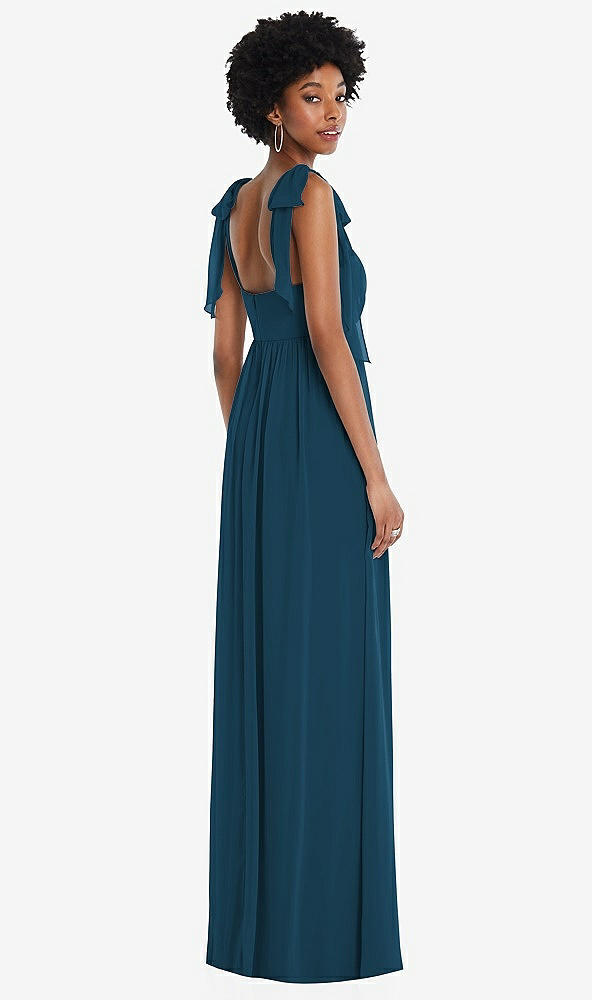 Back View - Atlantic Blue Convertible Tie-Shoulder Empire Waist Maxi Dress