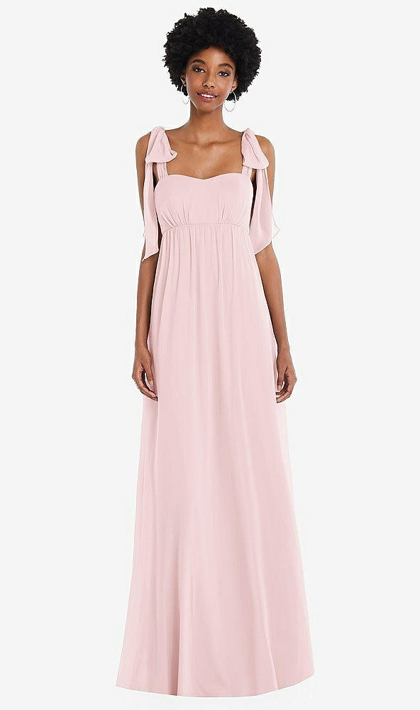 Front View - Ballet Pink Convertible Tie-Shoulder Empire Waist Maxi Dress