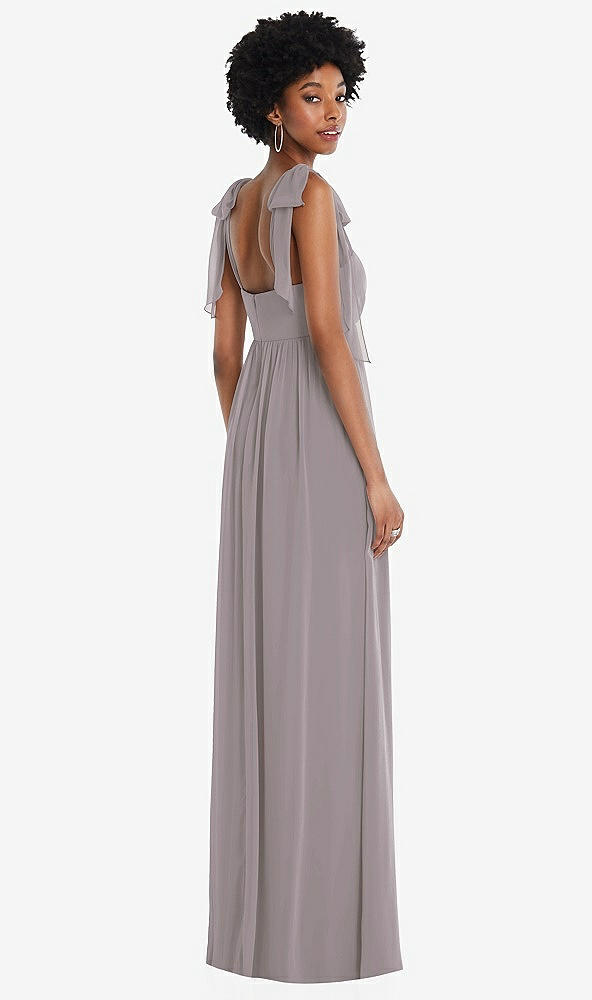 Back View - Cashmere Gray Convertible Tie-Shoulder Empire Waist Maxi Dress