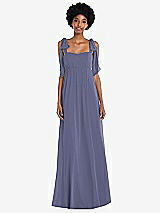 Front View Thumbnail - French Blue Convertible Tie-Shoulder Empire Waist Maxi Dress