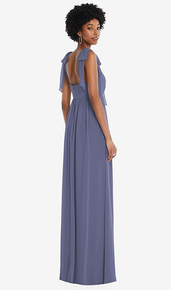 Back View - French Blue Convertible Tie-Shoulder Empire Waist Maxi Dress