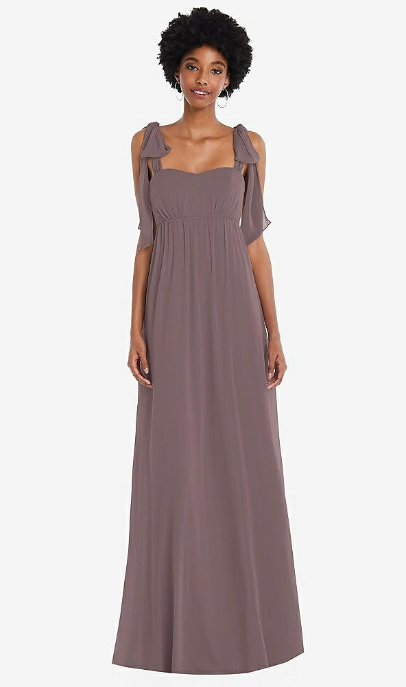 Front View - French Truffle Convertible Tie-Shoulder Empire Waist Maxi Dress