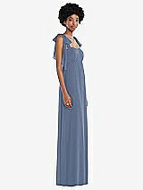 Side View Thumbnail - Larkspur Blue Convertible Tie-Shoulder Empire Waist Maxi Dress