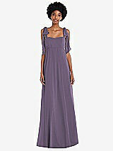 Front View Thumbnail - Lavender Convertible Tie-Shoulder Empire Waist Maxi Dress