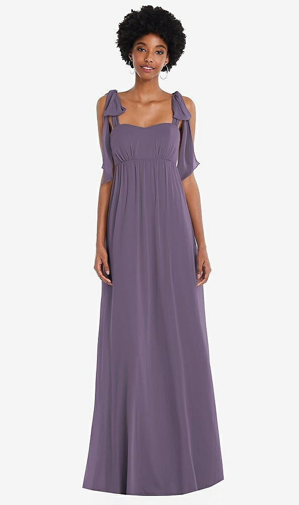 Front View - Lavender Convertible Tie-Shoulder Empire Waist Maxi Dress