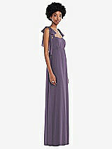 Side View Thumbnail - Lavender Convertible Tie-Shoulder Empire Waist Maxi Dress
