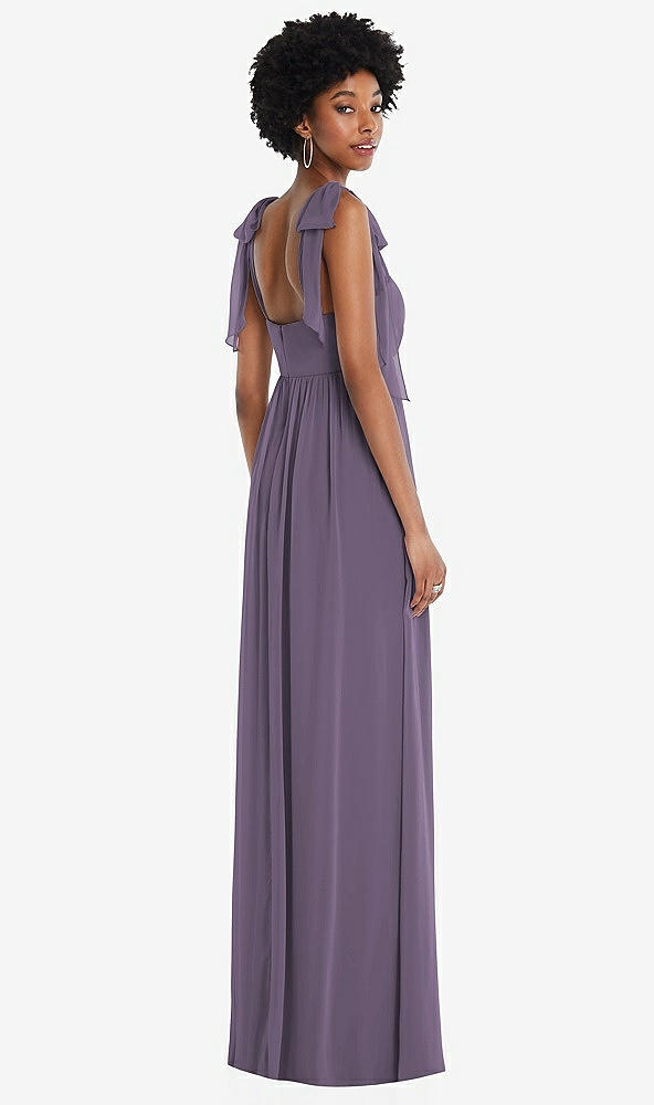 Back View - Lavender Convertible Tie-Shoulder Empire Waist Maxi Dress