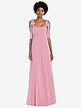 Front View Thumbnail - Peony Pink Convertible Tie-Shoulder Empire Waist Maxi Dress
